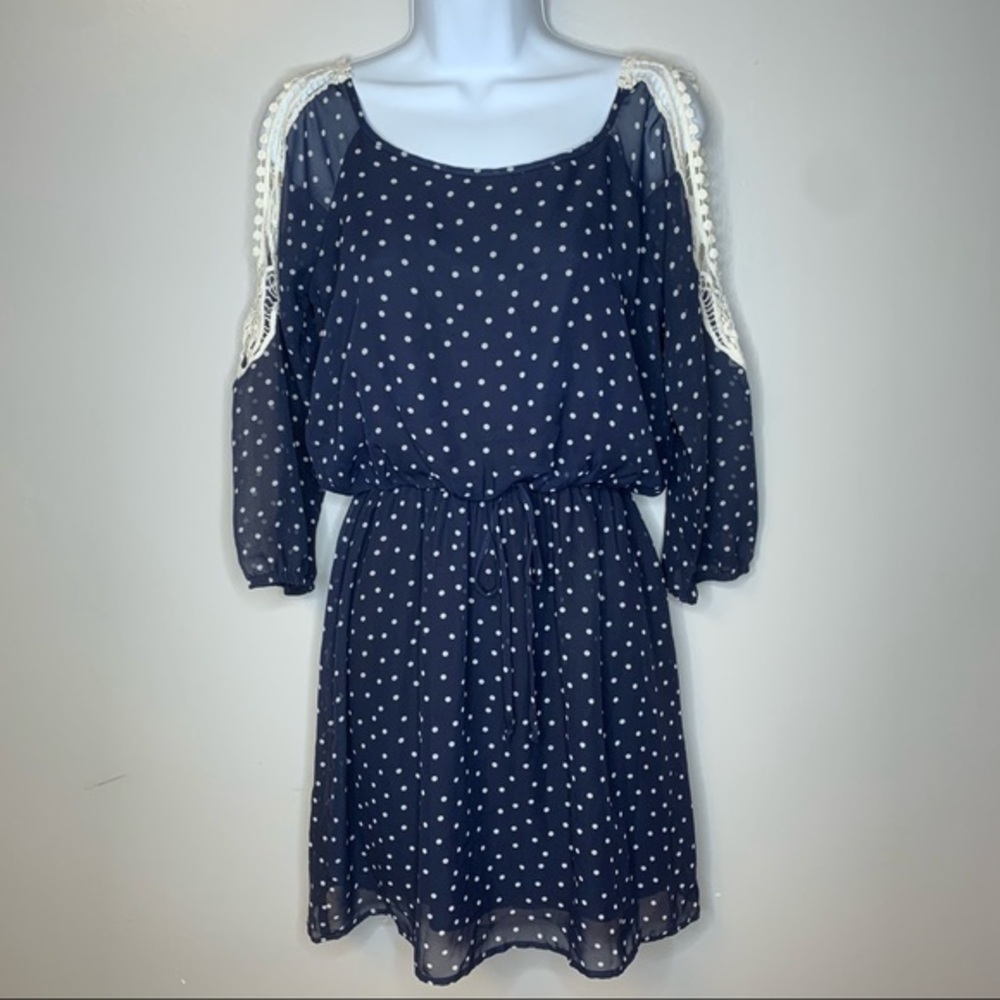 Jodi Kristopher‎ Women’s Navy and Cream Polka Dot Dress Size S